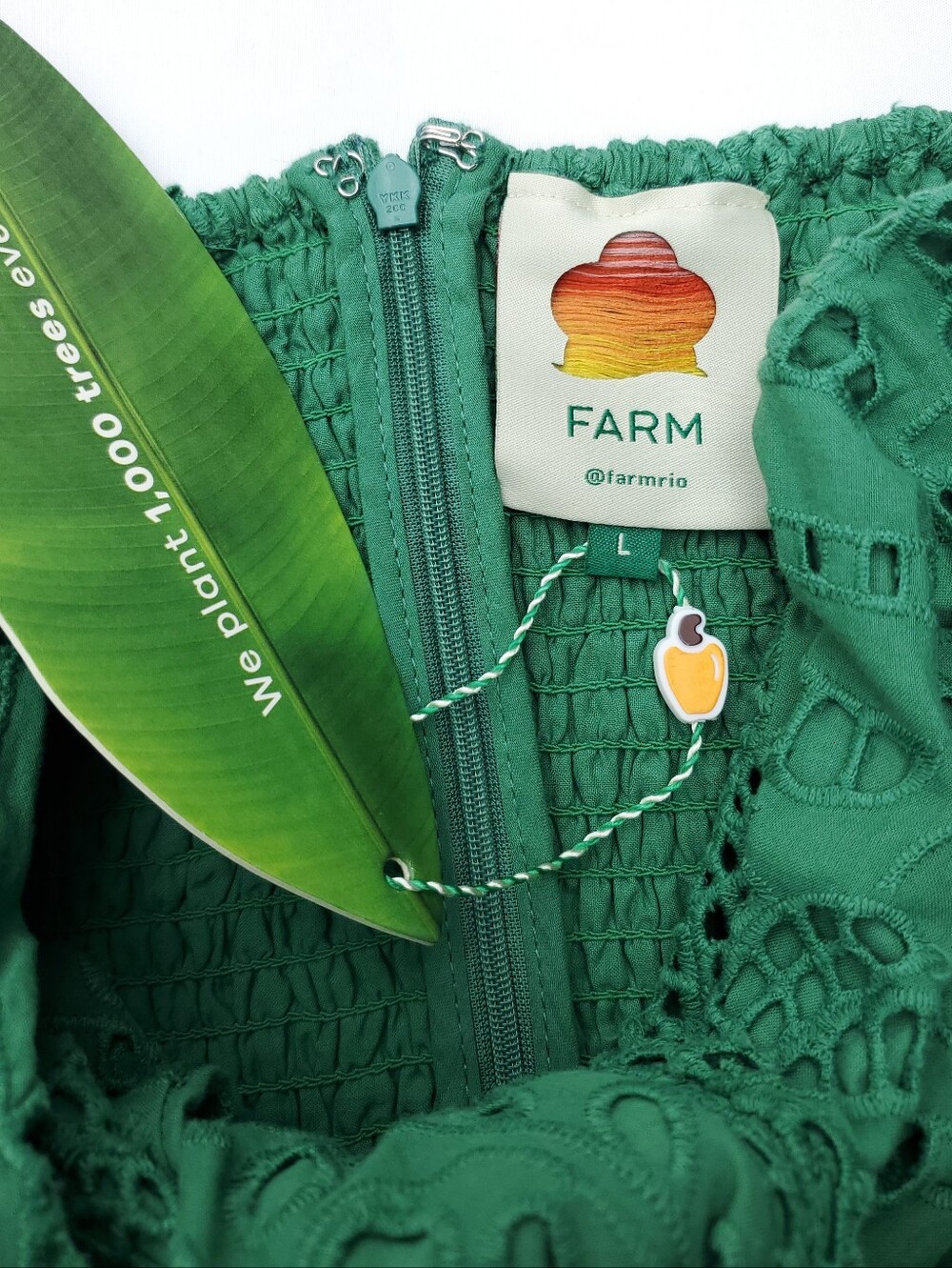 NEW FARM RIO Green Coconut Tree Richelieu Midi Dress Cotton Summer Resortwear L - Picture 2 of 15
